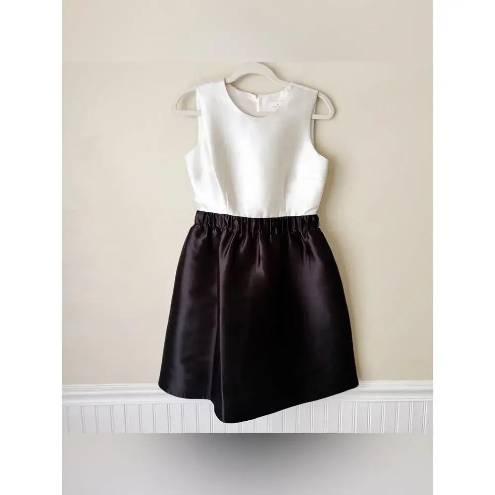 Kate Spade | Swift Mini Cocktail Dress Fit & Flare Satin Ivory Black Size 2